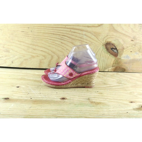 Born Shoes Womens Sandals Sz 8 Drilles Espadrilles Pink Check Print Wedge - Picture 1 of 10